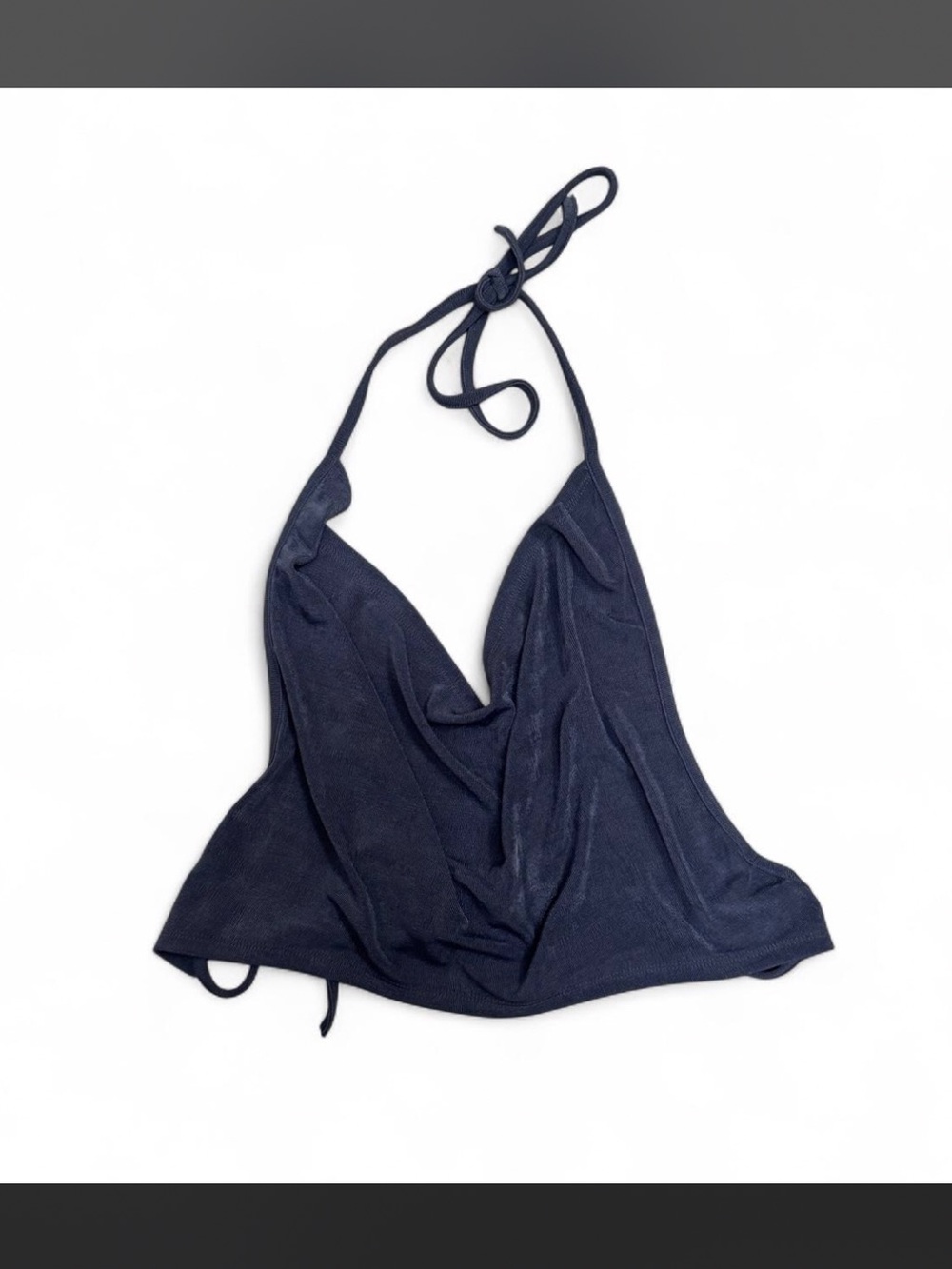 Navy blue halter neck crop top with open back tie detail